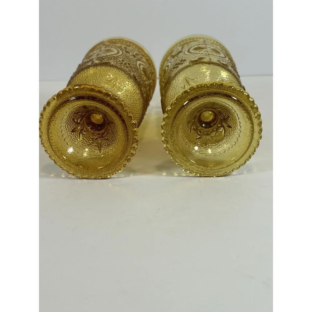 Set of 2 Vintage Indiana Glass 70's Amber Sandwich Glass Tiara Footed Goblet